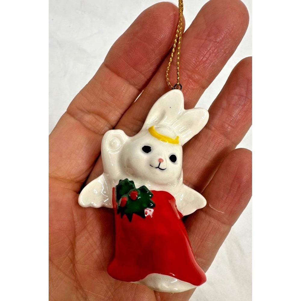 Takahashi Ornament Bunny Angel Bone China Japan MCM Hanging